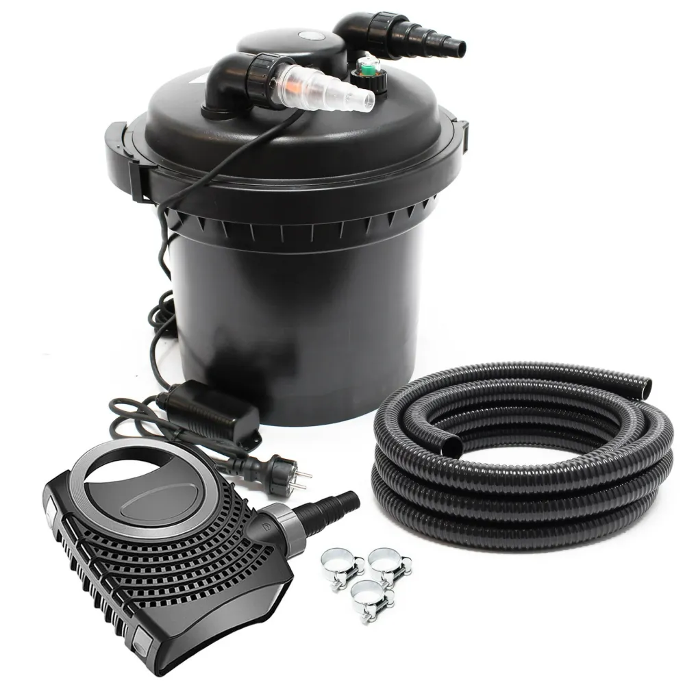 Kit set bassin 8000 litres 11 watts UVC pompe 3600 l/h tuyau 5 m kit de filtration 16_0001947 avec système silencieux
