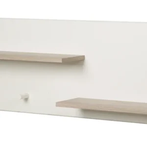 Wandregal 'Felicia', Wandboard über Wickelkommode, 2 Ablagen, 2 Haken, weiß/ Luna Elm