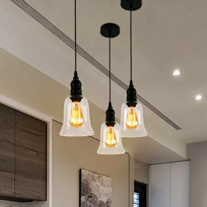 Abat-jour en verre translucide noir, globe/cloche, luminaire industriel suspendu à 1 lumière pour la cuisine