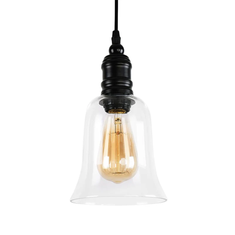 Abat-jour en verre translucide noir, globe/cloche, luminaire industriel suspendu à 1 lumière pour la cuisine