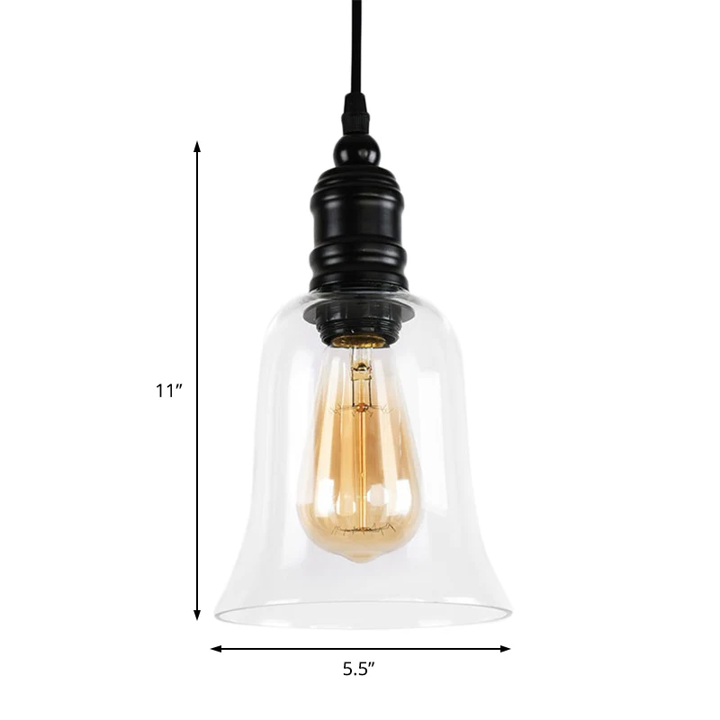 Abat-jour en verre translucide noir, globe/cloche, luminaire industriel suspendu à 1 lumière pour la cuisine