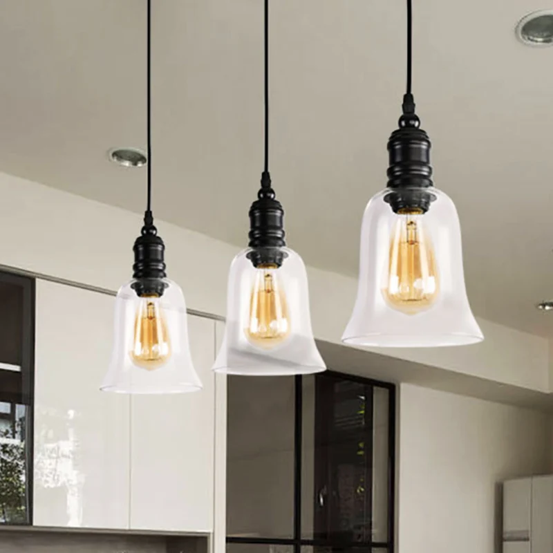 Abat-jour en verre translucide noir, globe/cloche, luminaire industriel suspendu à 1 lumière pour la cuisine