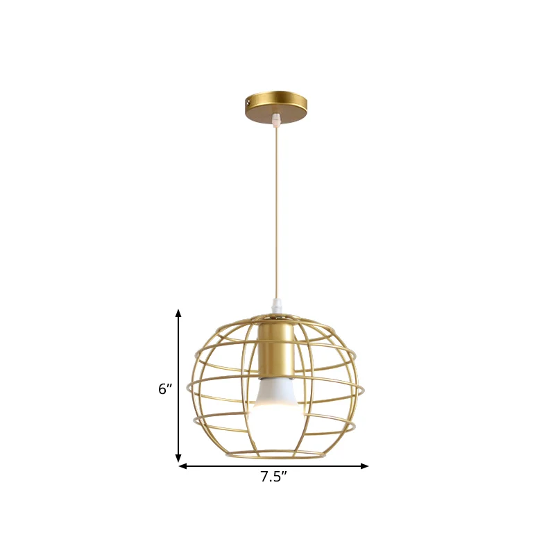 Lampe suspendue en métal à 1 ampoule, Style Loft, finition dorée, Globe/cage hexagonal, abat-jour pour salle à manger pour...