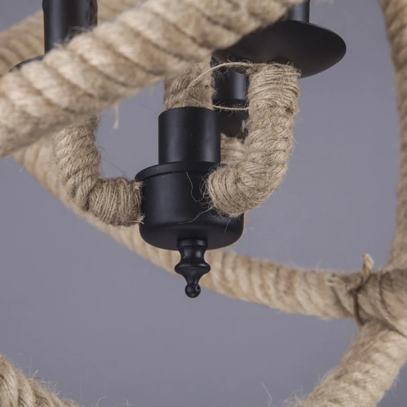 Lustre suspendu Globe en orbite blanche, corde de chanvre de dur, 3 ampoules, plafonnier de salle à manger