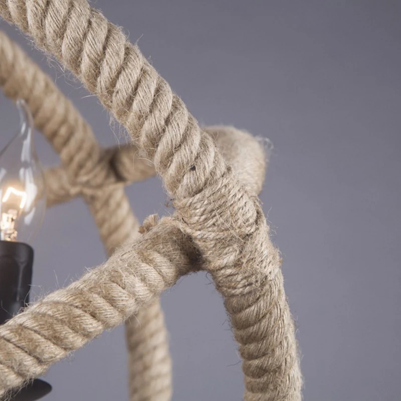 Lustre suspendu Globe en orbite blanche, corde de chanvre de dur, 3 ampoules, plafonnier de salle à manger