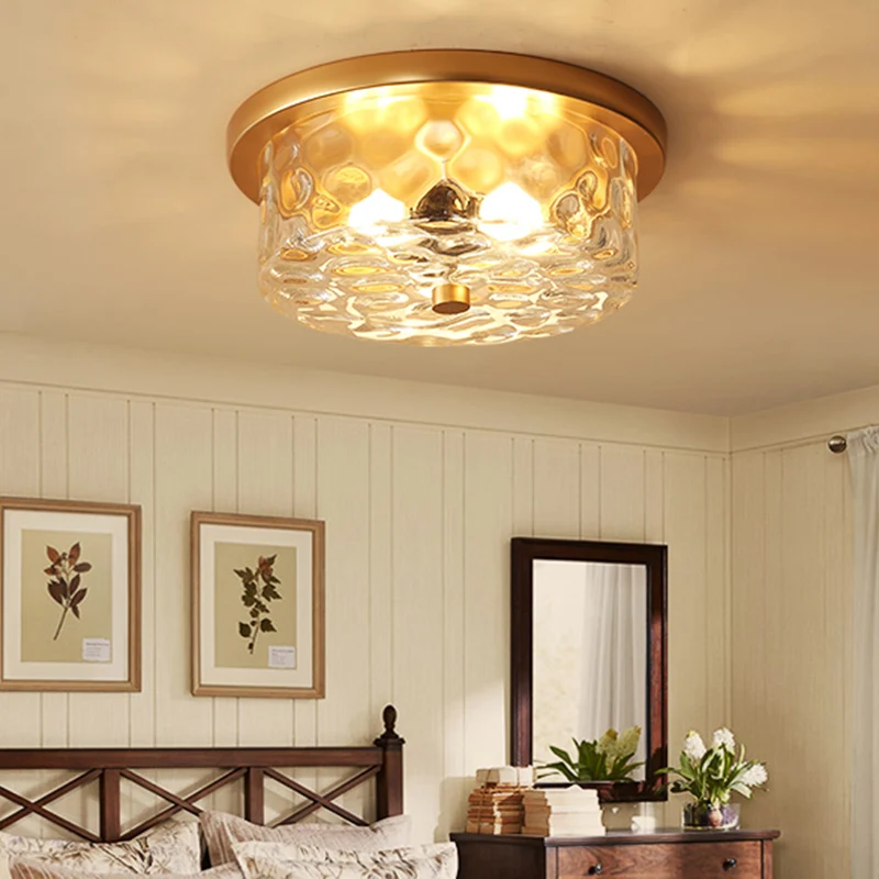 Plafonnier de style colonial habituel avec abat-jour en verre, plafonnier en polyèdre à 1 lumière pour chambre à coucher