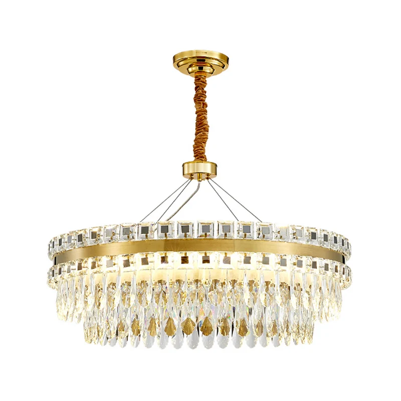 Runde Kristallschalen-Hängelampen-Set, moderner 18"/23,5" breiter LED-Hängeleuchter für den Speisesaal Effet or