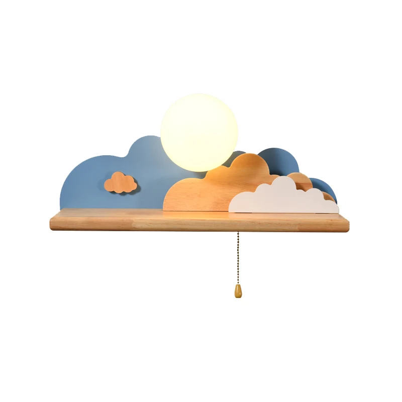 Transformateur LED Applique murale contemporain en bois nuage, 1 lumière, bleu/blanc/gris, avec abat-jour rond en verre et...