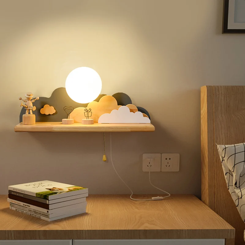 Transformateur LED Applique murale contemporain en bois nuage, 1 lumière, bleu/blanc/gris, avec abat-jour rond en verre et...