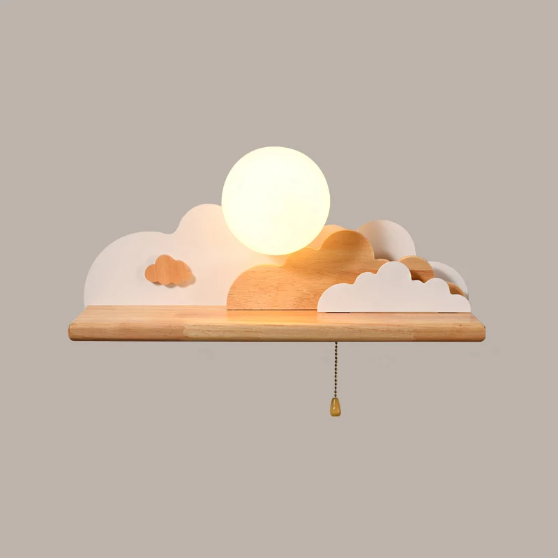 Transformateur LED Applique murale contemporain en bois nuage, 1 lumière, bleu/blanc/gris, avec abat-jour rond en verre et...
