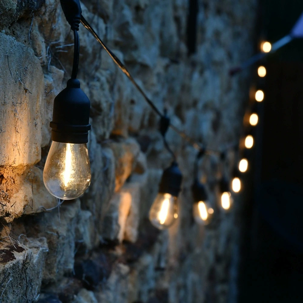 Guirlande guinguette jazz solaire - l12,600 15 led filament blanc ardent - 300 lumens - prolongeable - extérieur - chromex