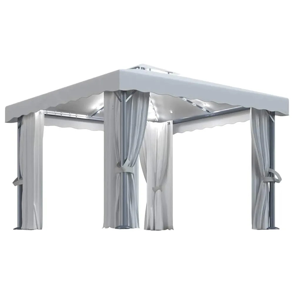 Poteau d'éclairage Tonnelle et rideau et guirlande lumineuse LED 3x3 m Blanc crème