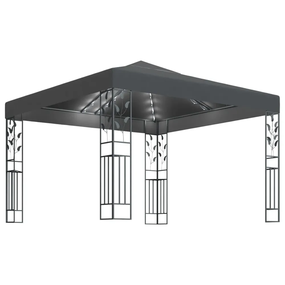 Tonnelle avec guirlande lumineuse à LED 3x3 m Anthracite avec batterie intégrée