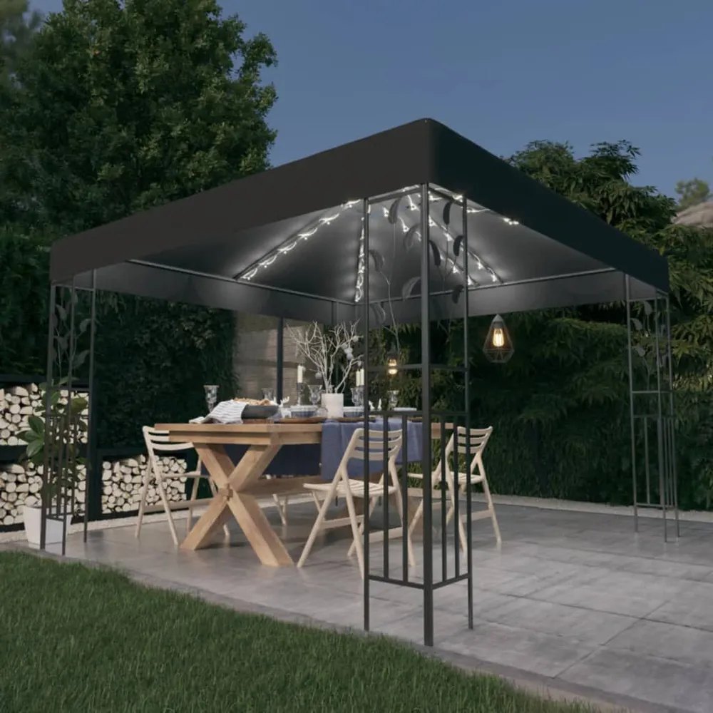 Tonnelle avec guirlande lumineuse à LED 3x3 m Anthracite avec batterie intégrée