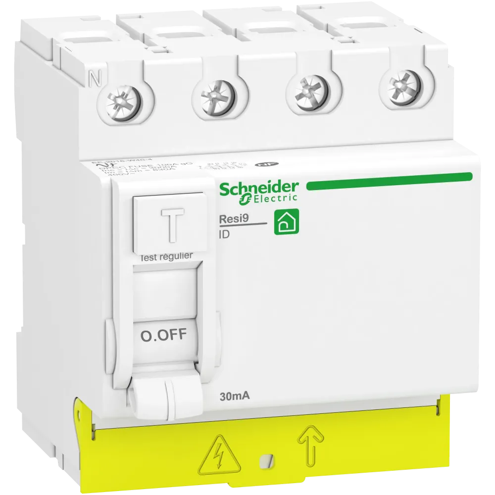 Interrupteur différentiel SCHNEIDER R9PRA440 40A type 30mA 3P+N peignable Resi9 XP avec certification NF