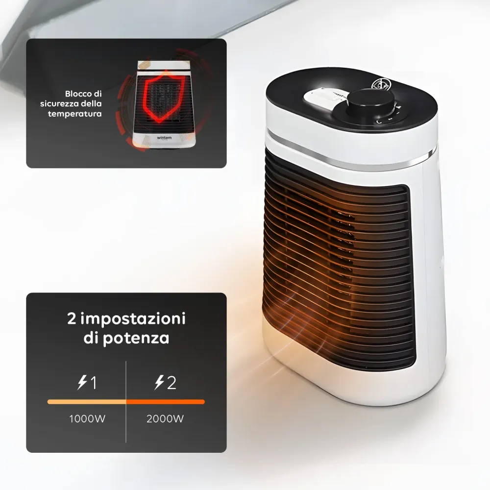Stufa Elettrica Termoventilatore 1500W con Termostato e 2 Livelli di Potenza