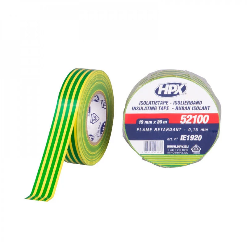 Ruban isolant VINYLE HPX IE1920 - certification VDE - 19mm - 20m - jaune / vert