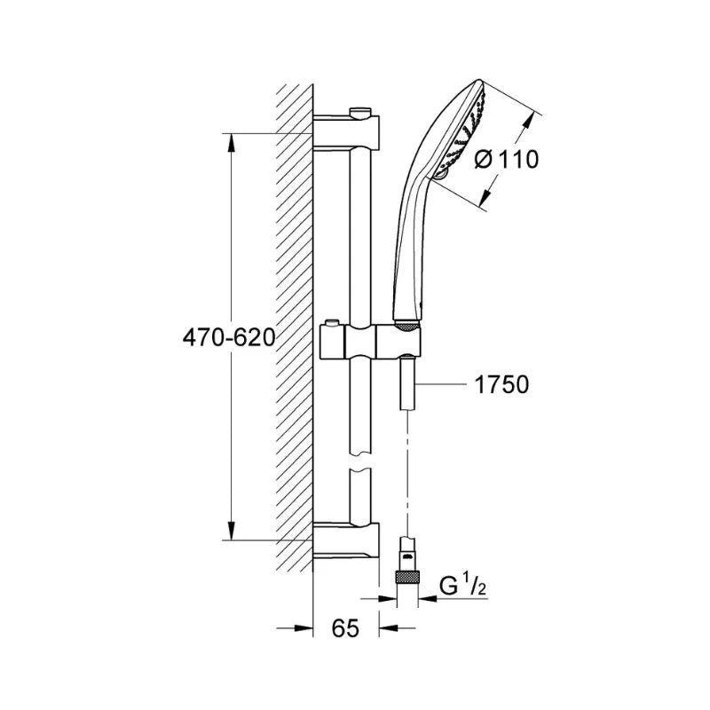 Ensemble VITALIO JOY GROHE 27333000 douchette 3 jets + barre 60 cm + flexible 175 cm - chromé