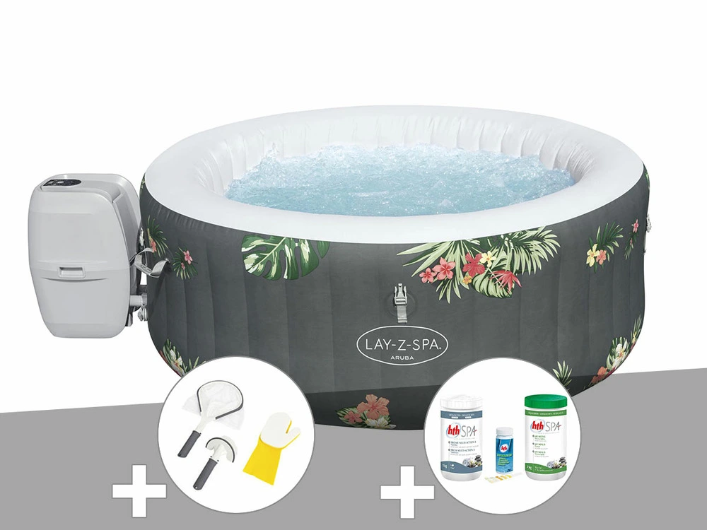Kit spa gonflable lay-z-spa aruba rond airjet 2/3 places + kit traitement brome | Économiseur d'eau |