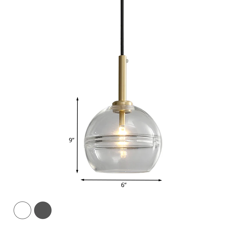 Kit de lampe suspendue moderniste en laiton à 1 lumière pour salon, avec abat-jour en verre à volants transparent/gris fum...