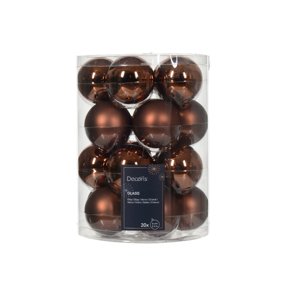20 boules de Noël en verre mat et brillant, coloris espresso - D.6cm pour fêtes et événements