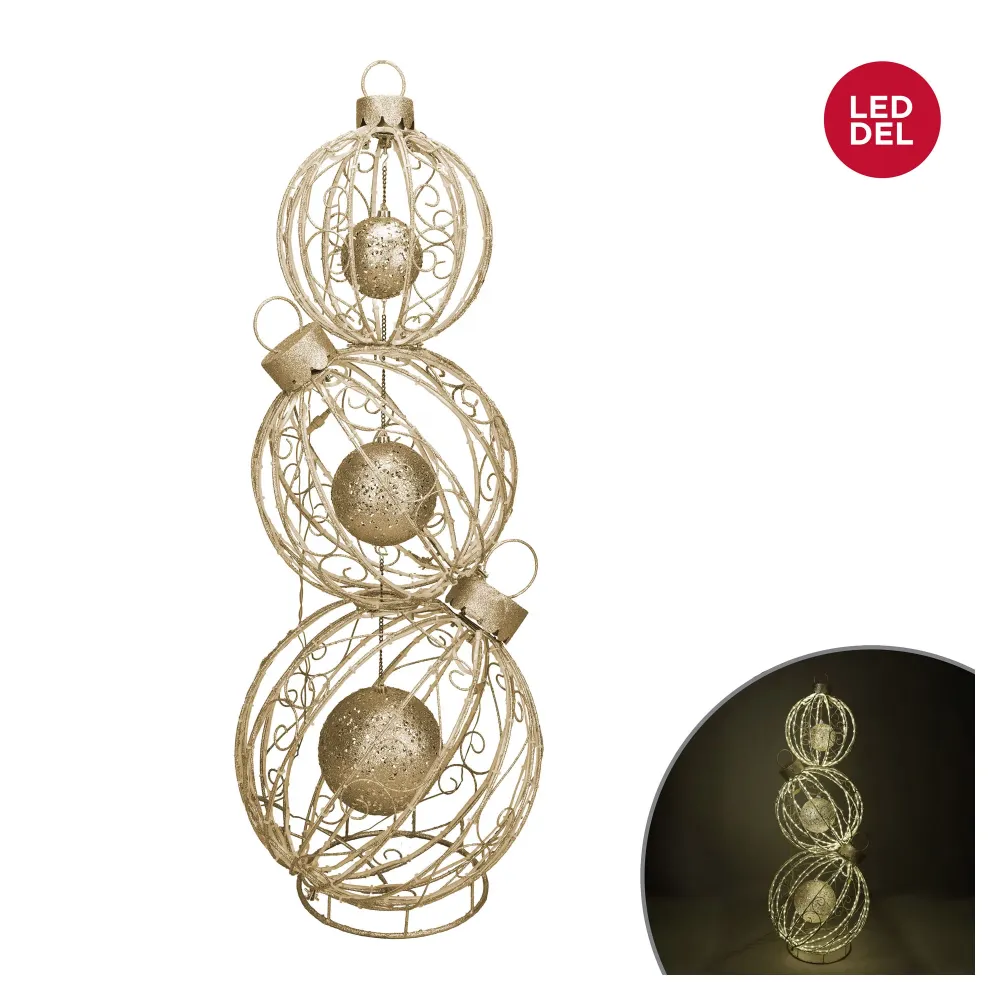 Décoration de 3 boules empilées et pailletées or avec 684 lumières DEL blanc ardent, 5,5' (1,57 m) Style industriel