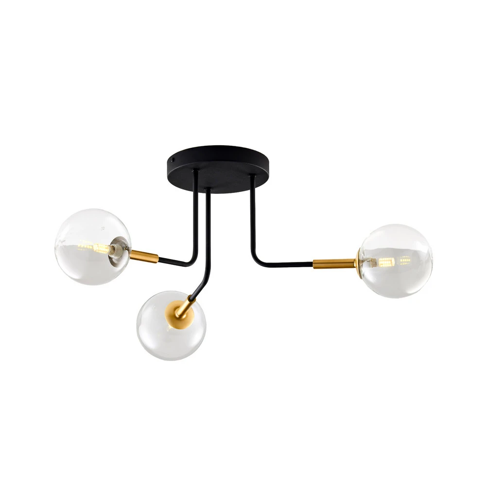 Éclairage LED Haute Luminosité Plafonnier Burano, 3 lampes, noir, verre, hauteur 31 cm, G9