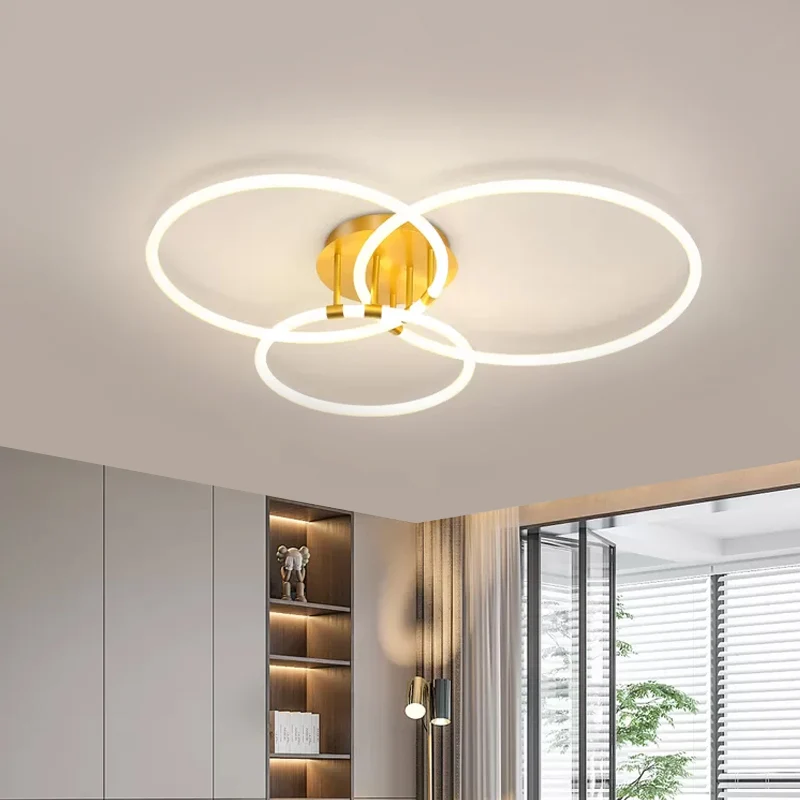 Hoop Salon Semi-encastré Lampe Acrylique LED Moderniste Plafond Encastré en Or, Lumière Chaude/Blanche avec LED intégrée n...