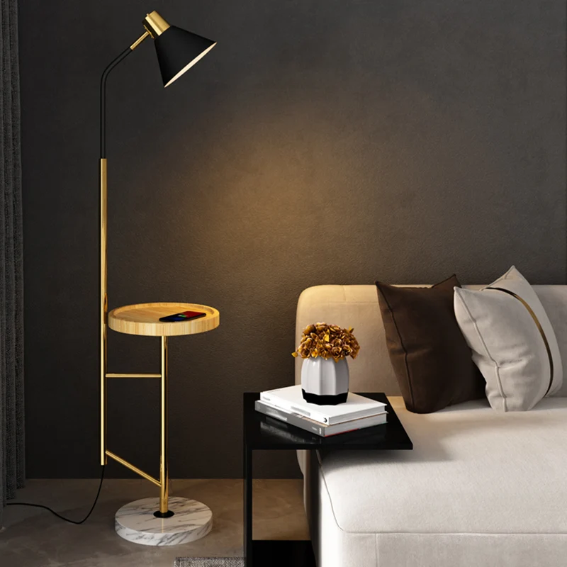Lampadaire de travail à abat-jour conique pour salon, lampadaire nordique en métal à 1 tête avec plateau en marbre avec di...