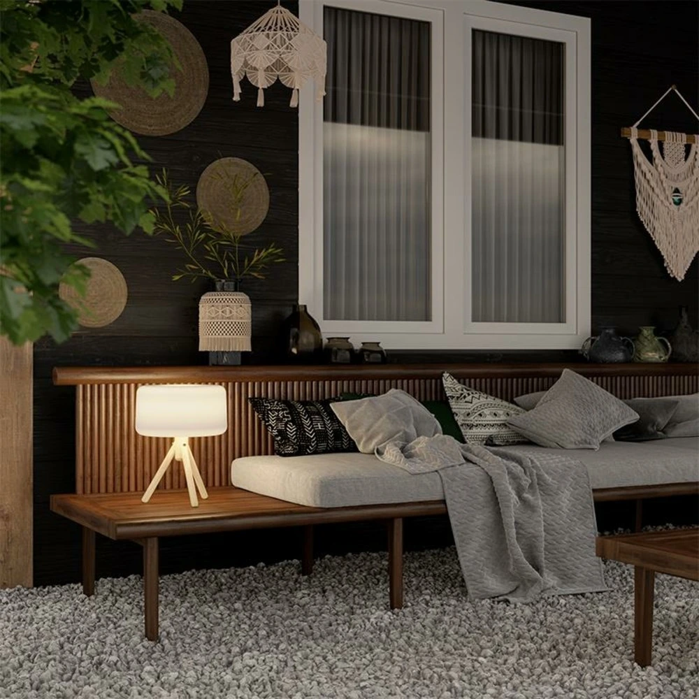 Lampe de table chloe 35 trépied en bois par câble variateur de lumière hauteur 36cm IP44 pour salle de bain