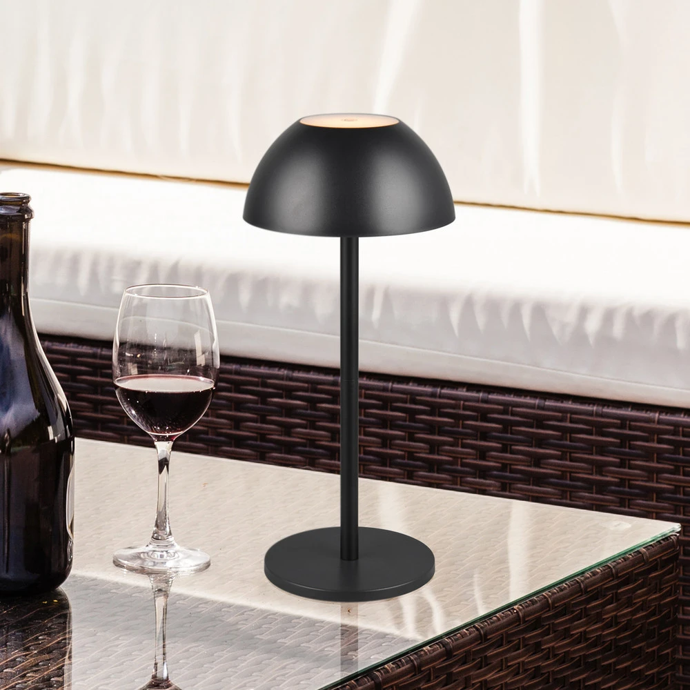 Lampe de table LED accumulateur Ricardo, noir, hauteur 30 cm, plastique - Installation Facile