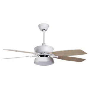 Lustre Cristal Premium Ventilateur de plafond bois évident et blanc avec lampe LOGAN