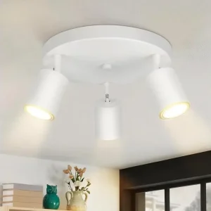 NETTLIFE 3 Spots de plafond couloir salon blanc rond GU10 en métal orientables design pour chambre cuisine (Carré 30x30cm)