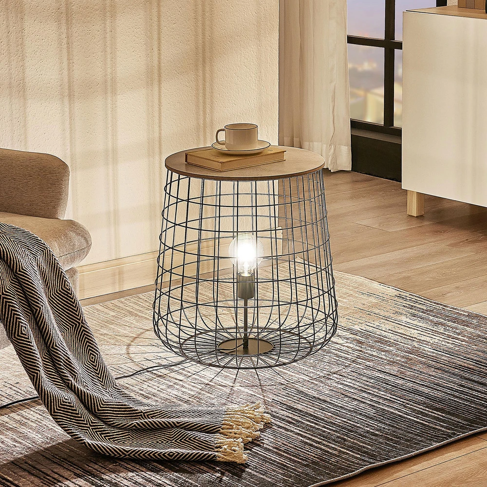 Plafonnier à lumière directionnelle Lindby Winnie lampe de sol avec plaque en bois