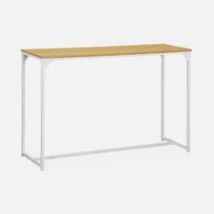 Plafonnier à suspension réglable Console en métal blanc mat et décor bois. 120x39x79cm - Loft - table d'appoint avec...