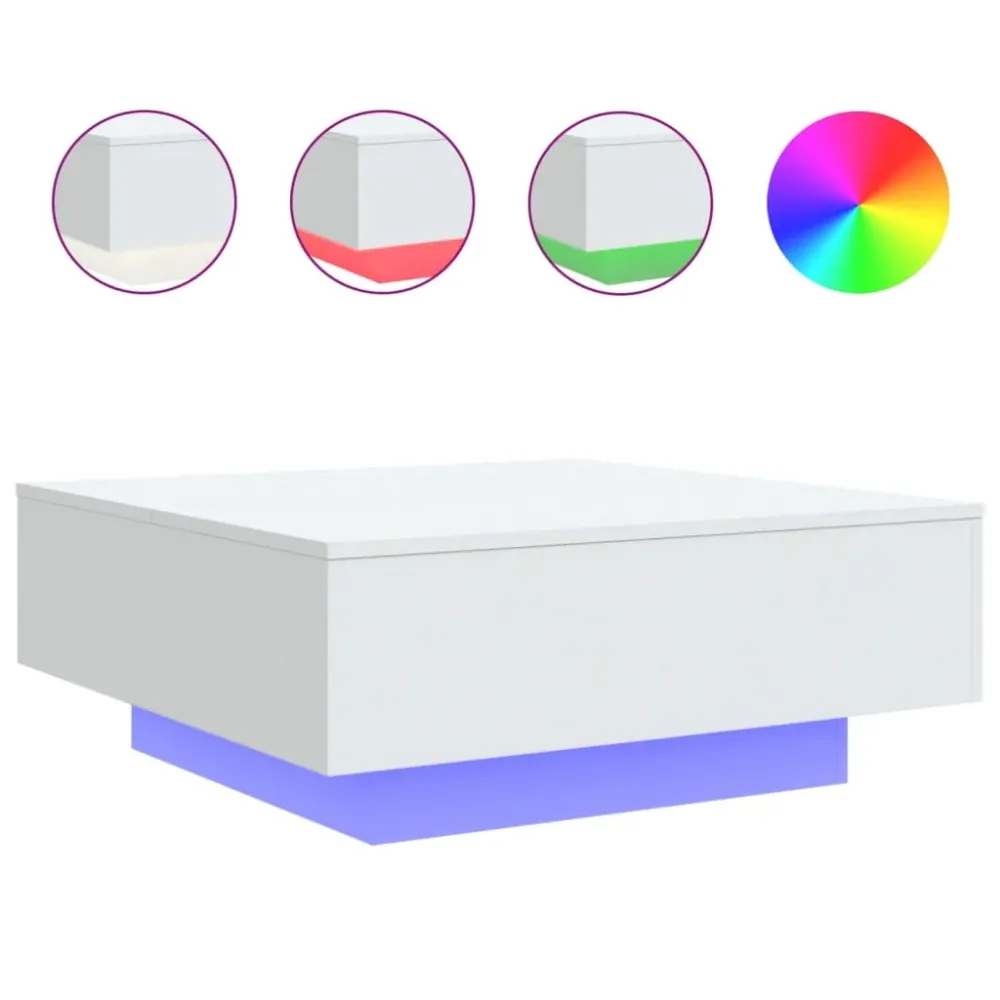 Table basse de salon design actuel avec lumières LED 80 x 80 x 31 cm bois d'ingénierie blanc DEC037600 IP44 pour salle de...