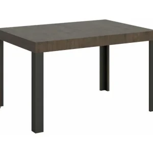 Table extensible bois avec 4 pieds bois et acier anthracite Liva-Couleur Marron-Support 4 pieds-Largeur extensible 130 à 2...