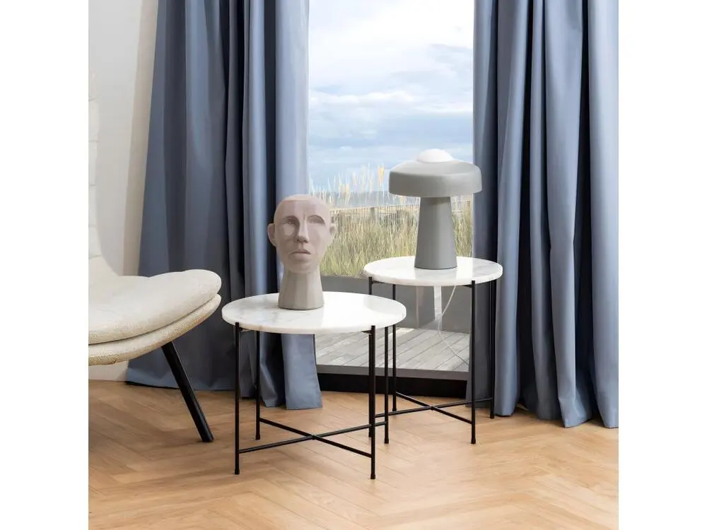 Tangara - Table d'appoint ronde en marbre ø52cm - Couleur - Marbre blanc Design minimaliste