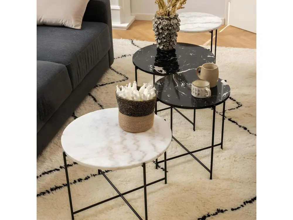 Tangara - Table d'appoint ronde en marbre ø52cm - Couleur - Marbre blanc Design minimaliste