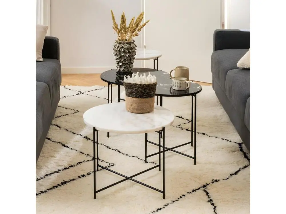 Tangara - Table d'appoint ronde en marbre ø52cm - Couleur - Marbre blanc Design minimaliste