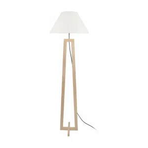 VILI - Lampadaire colonne bois naturel et écru avec diffuseur opale