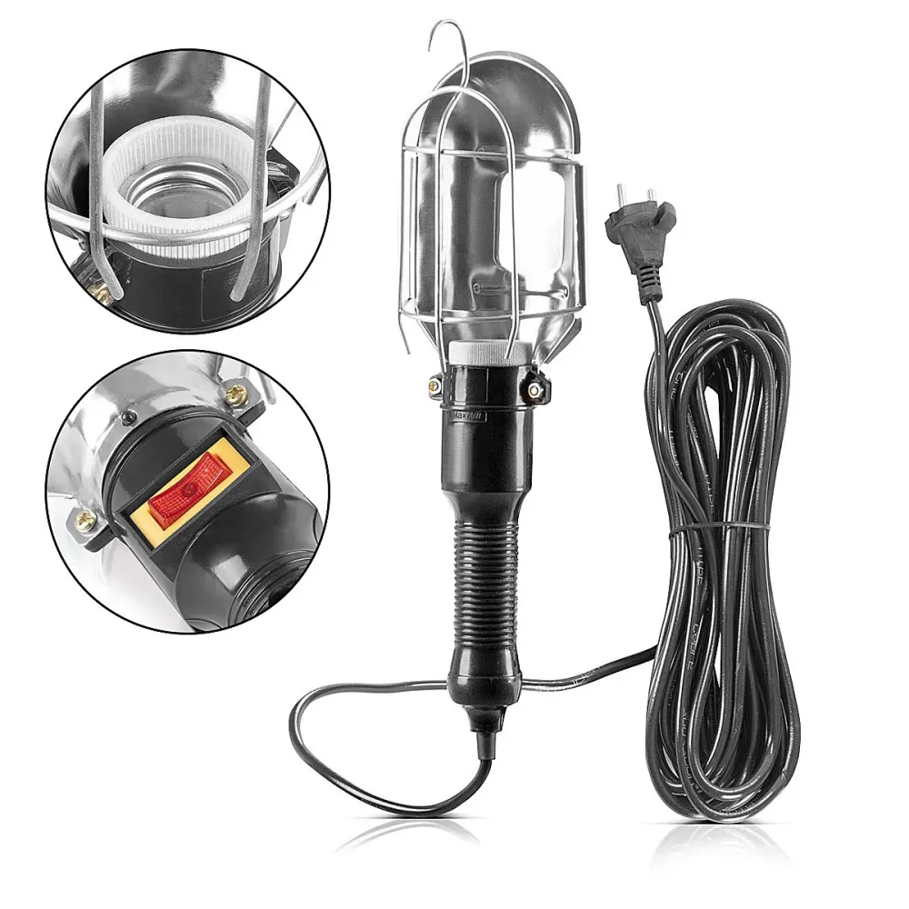 Abat-jour en tissu Lampe de travail Steelworks avec la version E27 jusqu'à Max. Lampe d'atelier de 60 W avec câble de 10 m...