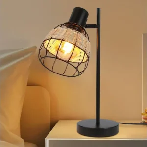 Éco-Énergétique NETTLIFE Lampe de table Classique Salon Noir - E27Bambou Pivotant Abat-jour avec interrupteur Max.40W - Sa...
