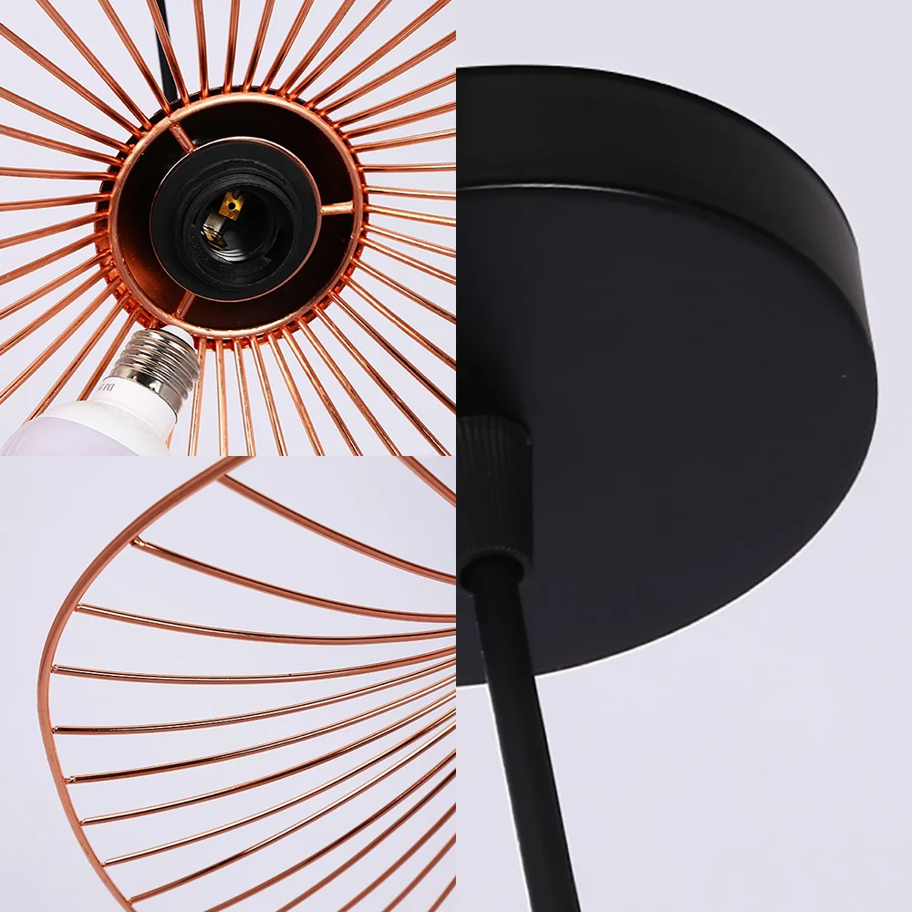 Design Contemporain Lampe suspendue à 1 lumière de style loft, abat-jour évasé en métal avec cadre en métal en or rose, 16...