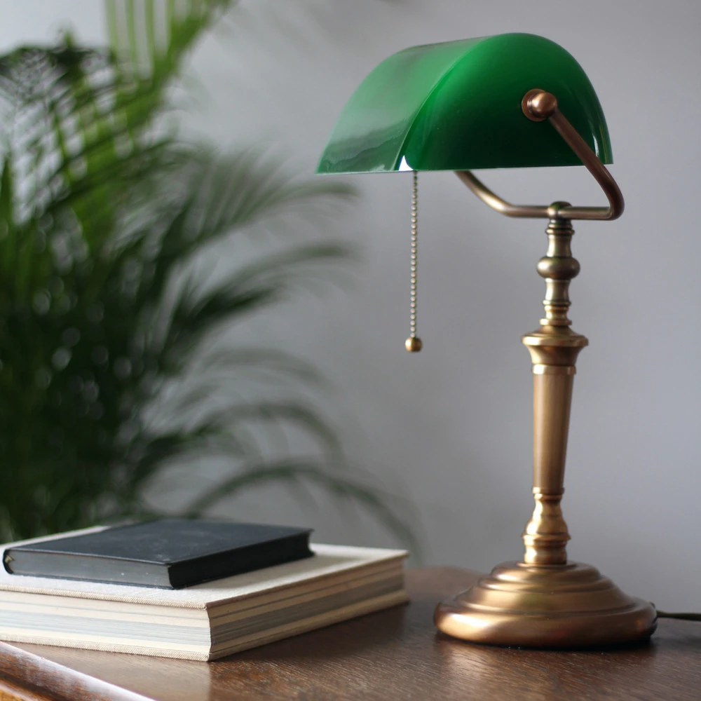 Lampe de bureau Ancilla, verre, bronze/vert - Certifié CE