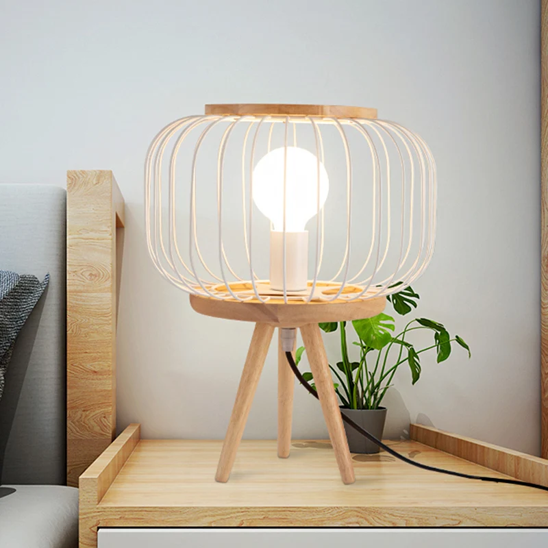 Lampe de table en fer à cage à tambour moderniste à 1 tête, finition blanche/noire, lampe de bureau avec socle en trépied...