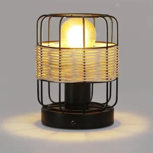 NETTLIFE lampe de table classique: petite lampe de table boho lampe salon noir en rotin métal E27 scandinave lampe de bure...