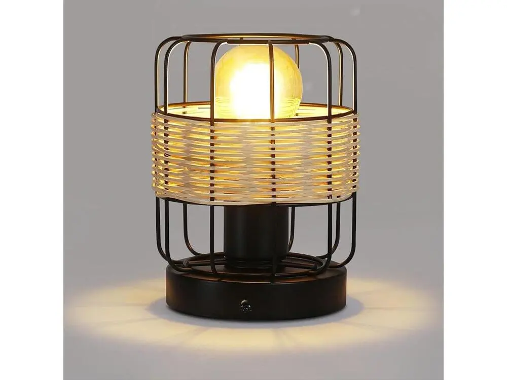 NETTLIFE lampe de table classique: petite lampe de table boho lampe salon noir en rotin métal E27 scandinave lampe de bure...