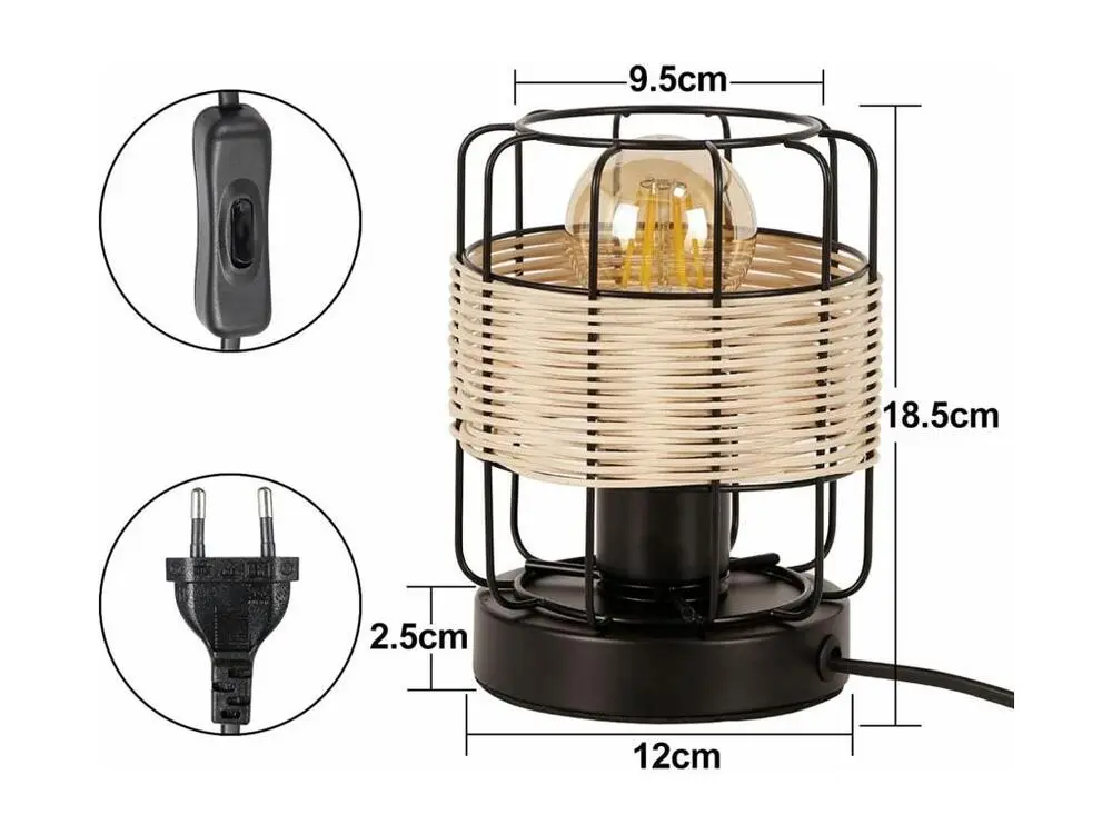 NETTLIFE lampe de table classique: petite lampe de table boho lampe salon noir en rotin métal E27 scandinave lampe de bure...