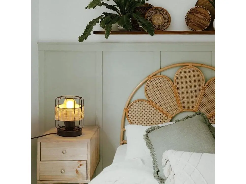 NETTLIFE lampe de table classique: petite lampe de table boho lampe salon noir en rotin métal E27 scandinave lampe de bure...
